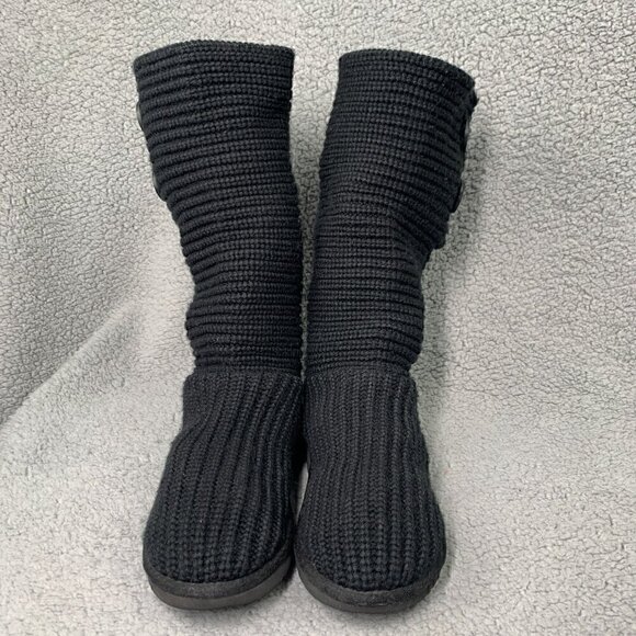 UGG Women's Classic Cardy Fold Over Two Button Tall Knit Boot-Black Suede, Sz 6 - Picture 8 of 16